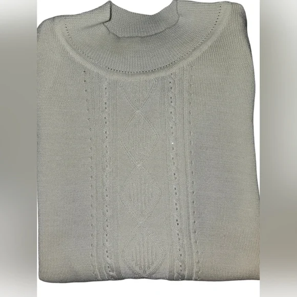 Alfred Dunner Wonens Vintage Pointelle Beaded High Neck Knit Sweater Top Sz M - Picture 3 of 13